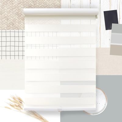 MOOD Zebra Shades for Windows | Custom + Motorized or Beaded Chain + Smart Shade with Automation Capability | Day and Night Dual Layer Combi Blind | Wheat Beige (Light Filtering) | 30.5" W x 72" H