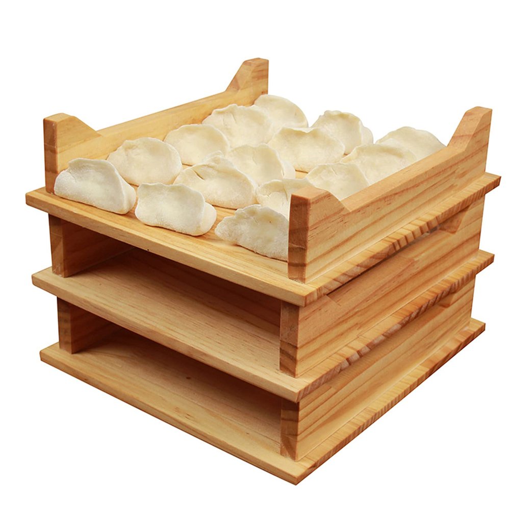 AIZYR Kitchen Dumpling Tray Holder - Wooden Refrigerator Storage Container Stackable Organizer for Save Space,30304.5cm