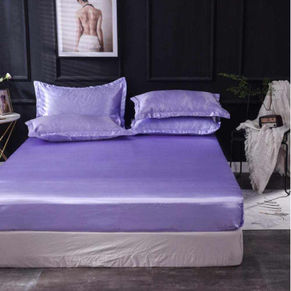 CFYCYHDZHT Bedding Best for Hotel Home Satin Brushed Microfiber Deep Pocket Fitted Sheets, Solid Color Silky Mattress Protector for A Single Double Bed 150200cm (3pcs) Purple