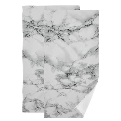 Giwawa 2pc Marble Hand Towels Absorbent Grey Granite Marbling Fingertip Towel for Bathroom Kitchen Hotel Spa Decor