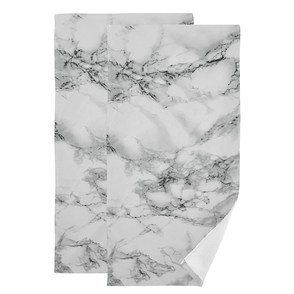 Giwawa 2pc Marble Hand Towels Absorbent Grey Granite Marbling Fingertip Towel for Bathroom Kitchen Hotel Spa Decor