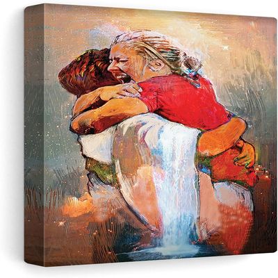3DD My First Day in Heaven Beautiful Imagine Art Print a Woman Jumping and Hugging Jesus, Gift For Your Relatives and Friends, Wrapped Frames Canvas Picture, Size Customize
