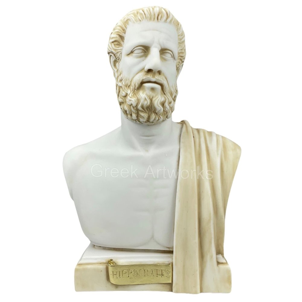 Hippocrates Father of Medicine Physician Portrait Bust Head Sculpture (Patina / Aged)
