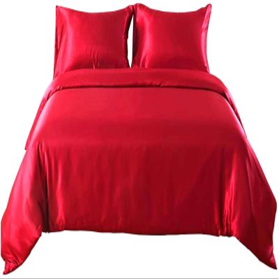 Satin Silk Perfect Oversize King Size Red 4 Piece Duvet Cover Set (Duvet Cover + Fitted Sheet 15'' + 2 Pillow Cases) Satin Zipper Closure Comforter Protector