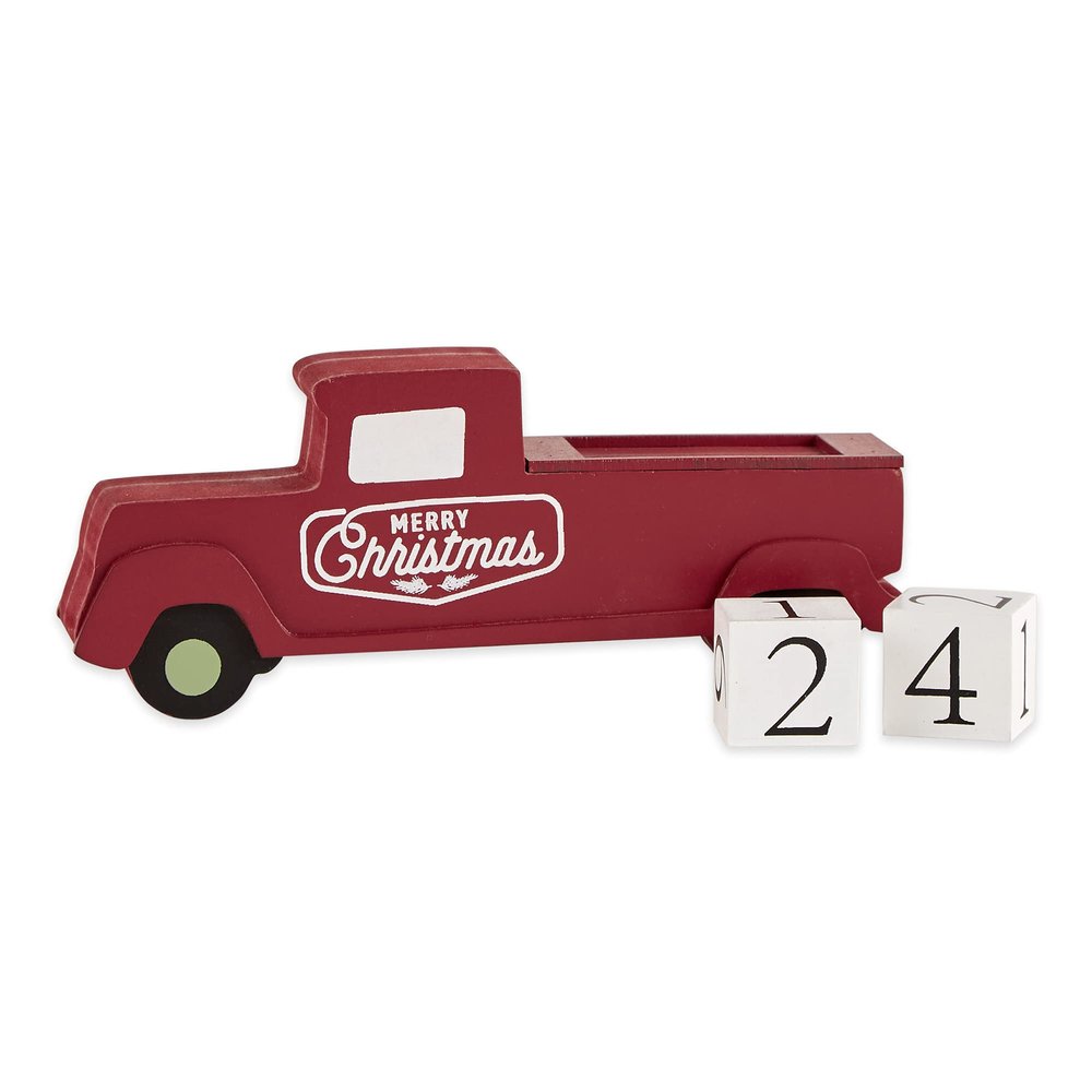 DII Christmas Advent Collection Decorative & Reusable Wooden Countdown Calendar, 8x3.5", Block Truck