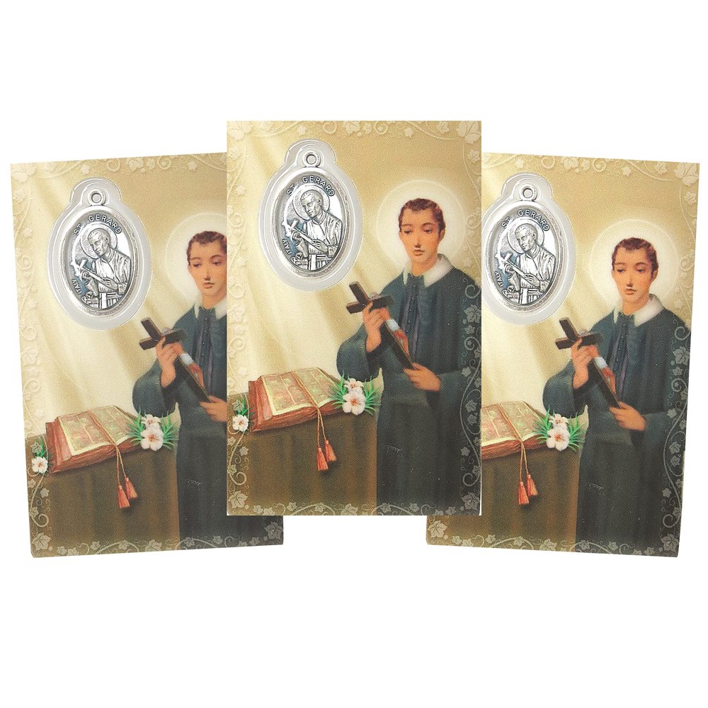 Needzo Saint Gerard Holy Prayer Card with Medal and Prayers on The Back, Catholic Saints Pocket Prayer Bookmarks and Bible Page Holders, Patron Saint of Fertility (3 3/8 Inches, Pack of 3)