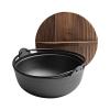 AIZYR Cast Iron Pot - Japanese Style Shabu Shabu Nabe Pot Sukiyaki Nabe Noodle Hot Pot with Wooden Lid for Home or Restaurant Use,29cm view 1