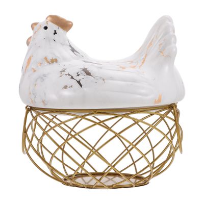 1pc Hen Storage Basket Creative Iron Egg Holder Hen-shaped Lid Practical Fruit Organizer for Home Retro Style Capacity for Eggs and More