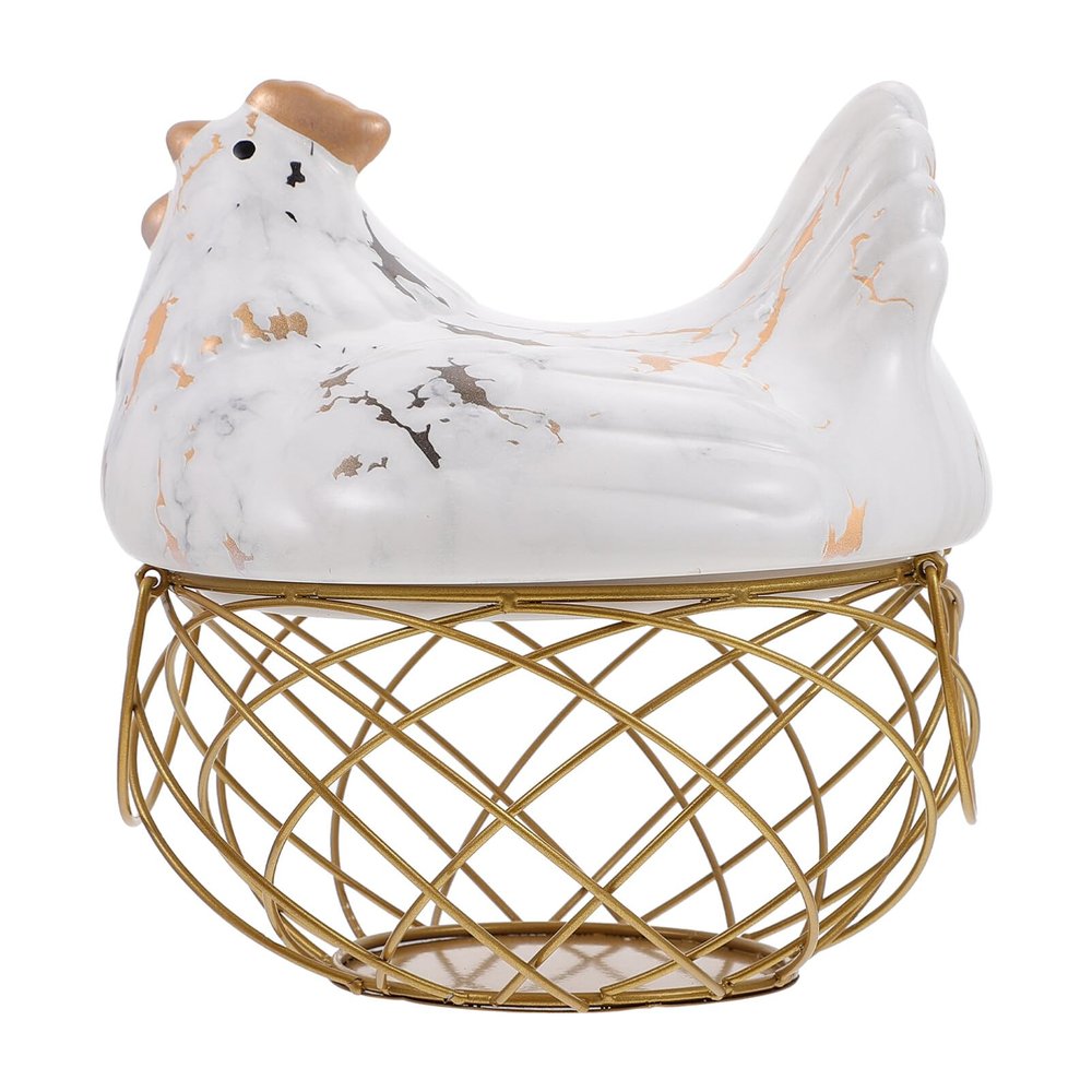 1pc Hen Storage Basket Creative Iron Egg Holder Hen-shaped Lid Practical Fruit Organizer for Home Retro Style Capacity for Eggs and More