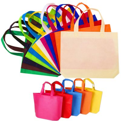 DZTIAN 12 Pack 13" 12 Colors Multi-Color Reusable Tote Gift Bag One Side Blank Non-woven Bags Colored Treat, Fabric Tote, Commodity snack bags