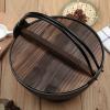 AIZYR Japanese Design Cast Iron Sukiyaki Hot Pot - Tetsu Nabe Pot with Wooden Lid and Handle Home Kitchen Cookware view 2