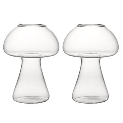 Cabilock 2Pcs Creative Mushroom-shaped Cocktail Glass Drinking Cups for Bars Parties and Cafes Stable Bottom Smooth Unique Water Cup