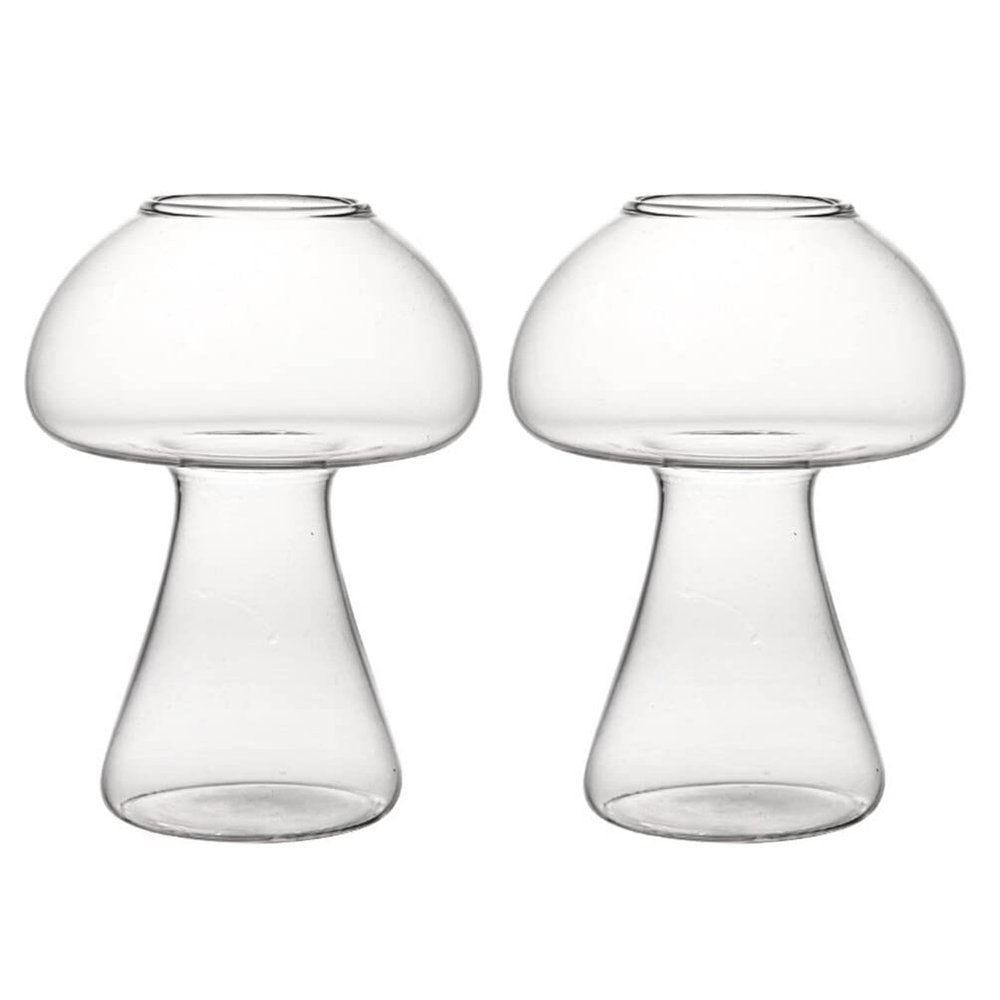 Cabilock 2Pcs Creative Mushroom-shaped Cocktail Glass Drinking Cups for Bars Parties and Cafes Stable Bottom Smooth Unique Water Cup