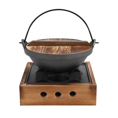 AIZYR Japanese Style Serving Shabu Shabu Pot Sukiyaki Hot Nabe Pot with Wooden Lid and Cooking Stove for Home Kitchen,18cm