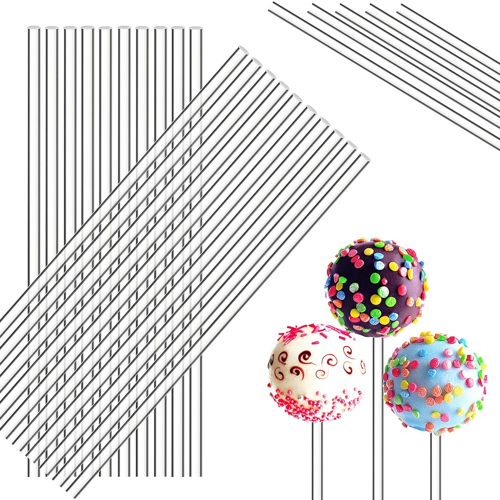 Zopeal 200 Pcs Acrylic Lollipop Sticks Clear Cake Pops Rods Cake Topper Candy Cupcake Treat Stick for Wedding Chocolate Cookie Dessert Handmade DIY Crafts Party Decor Gardening(4 x 0.12 Inches,Clear)
