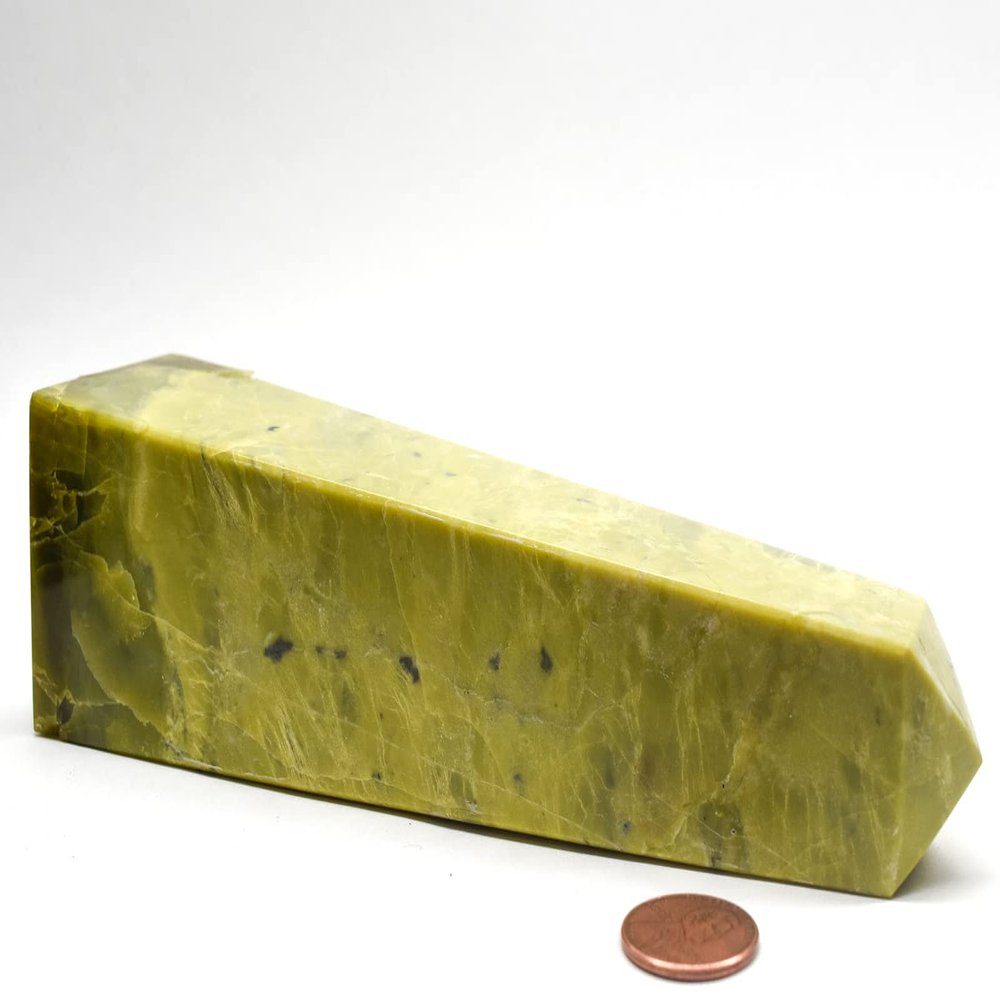 6.6" 470g Yellow Green Serpentine Obelisk Polished Natural Gemstone Crystal Mineral Tower - Peru
