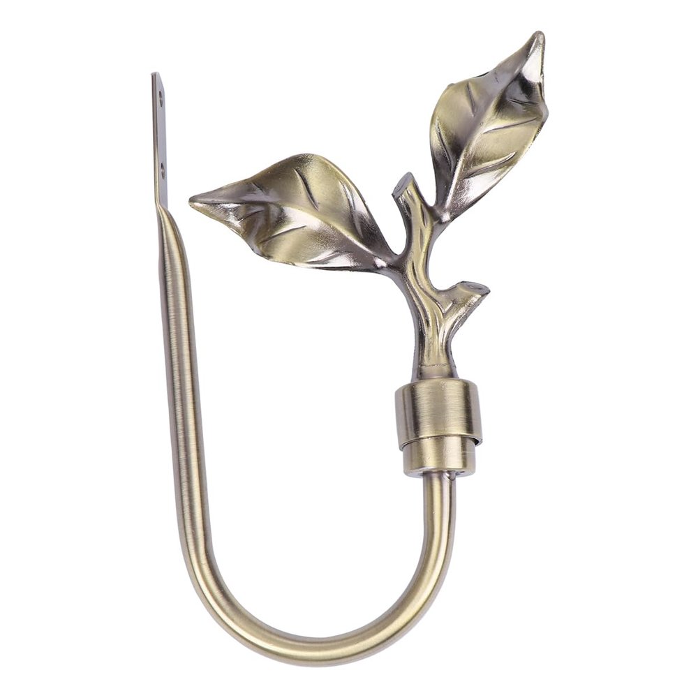 HEALLILY Leaf Curtain Tiebacks Wall Hooks Decorative Brass Curtain Holdback for Window Drapery 7.87X3.54X0.39 Inch Rustic Leaf Design Tieback for Living Room Bathroom Bedroom