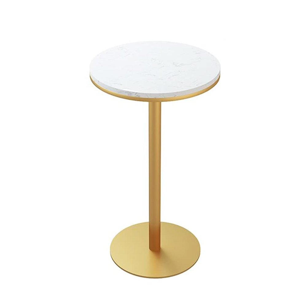 HQBL 105cm/41in Height Bar Table with White Round Marble Top for Easy Cleaning-Outdoor Patio Dessert Shop Candy Store End Table-Counter Tall Tables with Metal Base-for 1 or 3Person
