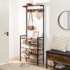 HOOBRO Hall Tree with Bench, Coat Rack with Shoe Storage, Shoe and Coat Rack, 5-Tier Entryway Shoe Storage, 5 Hooks, for 12-16 Pairs, Industrial, Hallway, Foyer, Mudroom, Rustic Brown BF74MT01 view 2