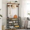 HOOBRO Hall Tree with Bench, Coat Rack with Shoe Storage, Shoe and Coat Rack, 5-Tier Entryway Shoe Storage, 5 Hooks, for 12-16 Pairs, Industrial, Hallway, Foyer, Mudroom, Rustic Brown BF74MT01 view 3