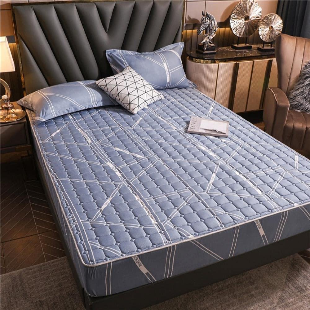 CFYCYHDZHT Comfy Sheets Thick Quilted Non Slip Deep Pocket Fitted Sheets, Cartoon Printed Mattress Protector for Boys Girls Bedroom Blue 180200cm