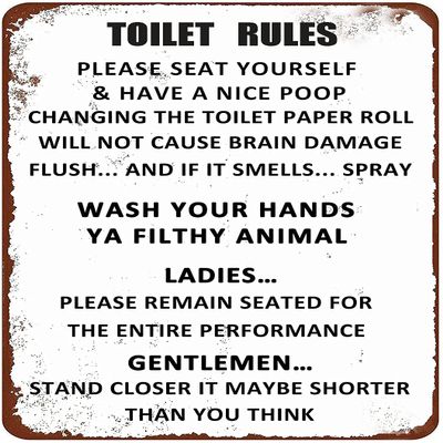 Sokomurg Retro Vintage Funny 8x12 inch Toilet Rules Metal Tin Sign Toilet washroom Bathroom WC Restroom Bar Pub Club Cafe Home Restaurant Wall Decor Art Sign