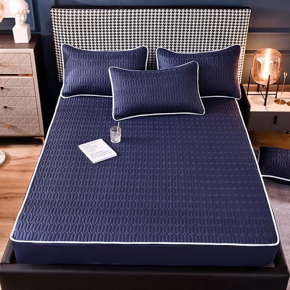 CFYCYHDZHT Bedding Extra Deep Fitted Sheets Thick Quilted Non Slip Deep Pocket Fitted Sheets, Cartoon Printed Mattress Protector for Boys Girls Bedroom Dark Blue 2 180200cm