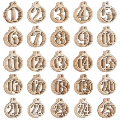 NBEADS 100 Pcs Number Wooden Calendar for Christmas, 1-25 Christmas Countdown Advent Calendar, 1.3inch wide Wooden Number Pendants for Christmas Tree Decoration, DIY Crafts Gift Tags, Hanging Ornaments, 2mm thick