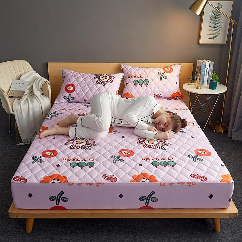 CFYCYHDZHT Breathable Lux Bed Sets Thick Quilted Waterproof Solid Color Mattress Protector for The Elderly Kids Urinary Single Double Bed Single Cover 180220cm Pink