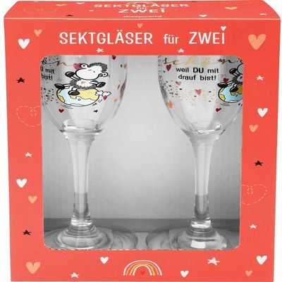 Sheepworld Secco Glass Set Die Welt ist schn, weil Du mit drauf bist: Champagne Flutes for Two (Pack of 2)