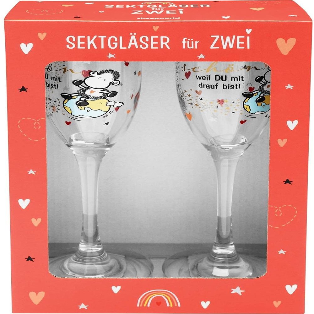 Sheepworld Secco Glass Set Die Welt ist schn, weil Du mit drauf bist: Champagne Flutes for Two (Pack of 2)