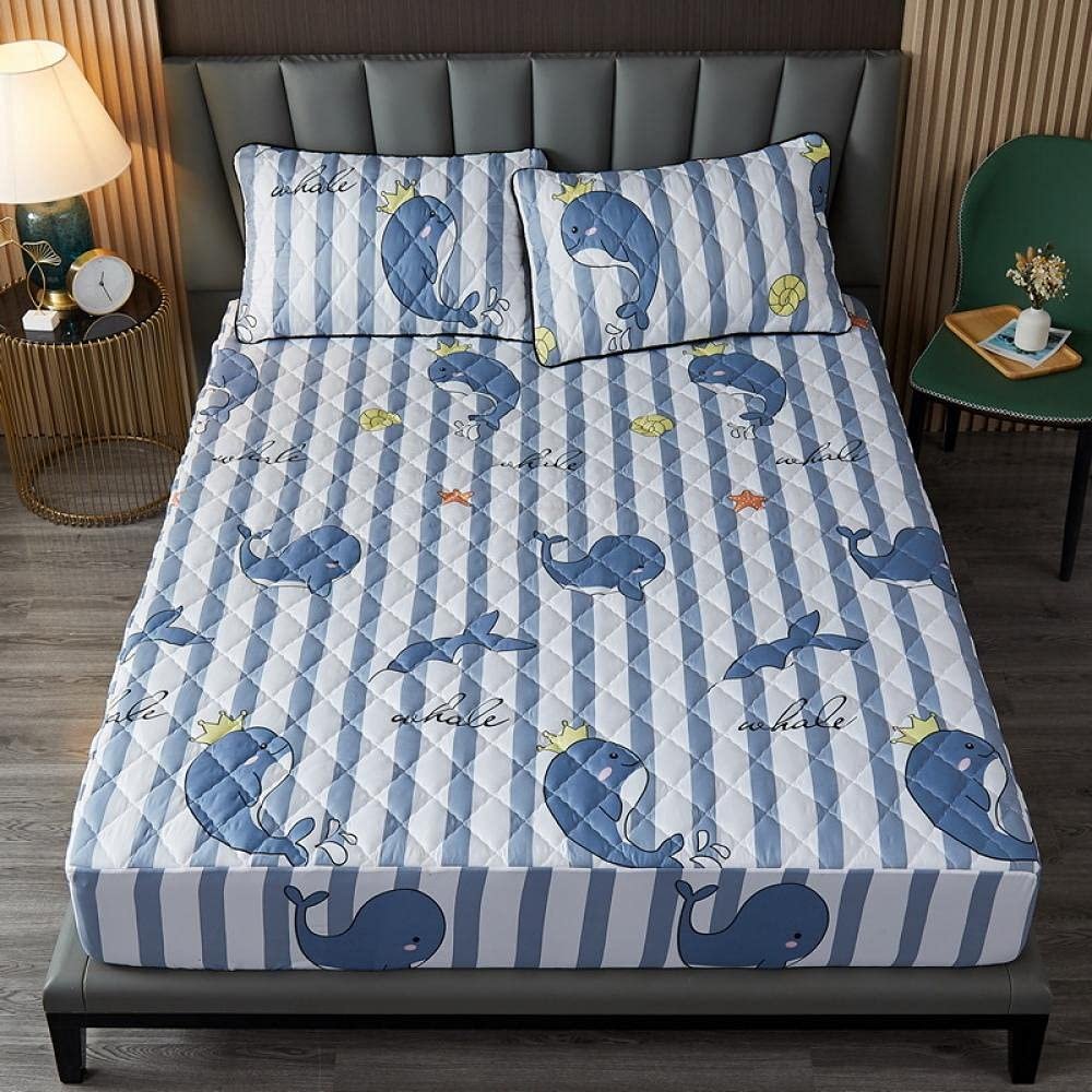CFYCYHDZHT Bedsheet Set Thick Quilted Waterproof Solid Color Mattress Protector for The Elderly Kids Urinary Single Double Bed Single Cover Dolphin 200220cm