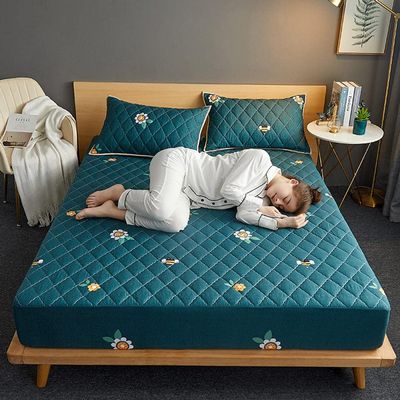 CFYCYHDZHT Bedding Deep Pocket Fitted Sheet Thick Quilted Waterproof Solid Color Mattress Protector for The Elderly Kids Urinary Single Double Bed Single Cover Dark Green 120200cm