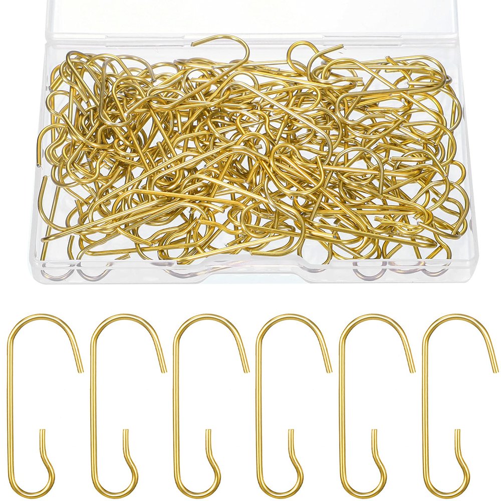 Hotop 120 Pcs Ornament Hooks Gold Ornament Hangers Christmas Bendable Metal Wire Hanging Hook with Storage Box for Christmas Tree Halloween Party Decor