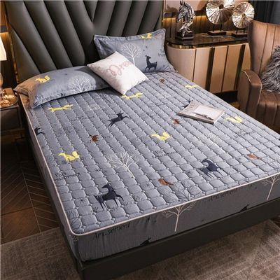 CFYCYHDZHT Bedding Set Thick Quilted Non Slip Deep Pocket Fitted Sheets, Cartoon Printed Mattress Protector for Boys Girls Bedroom elk 150200cm