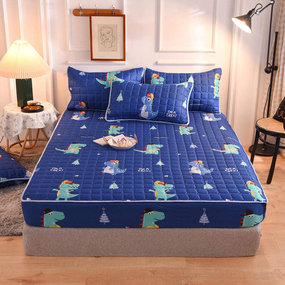 CFYCYHDZHT Bedding Best for Hotel Home Thick Quilted Non Slip Deep Pocket Fitted Sheets, Cartoon Printed Mattress Protector for Boys Girls Bedroom Dinosaur 150200cm