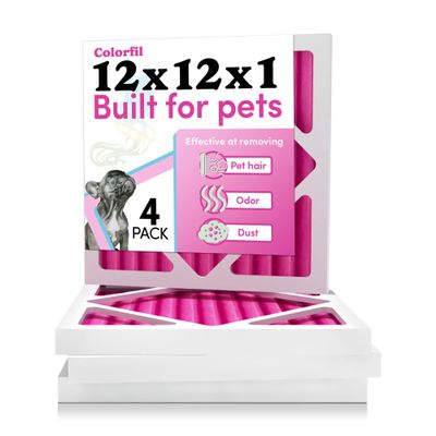 Colorfil 12x12x1 Air Filter (4-Pack) | Made in the USA | Color Changing | Remove Cat and Dog Odor | MERV 8 for Pet Hair Dander and Dust | 11.75"x11.75"x0.75" Exact Size