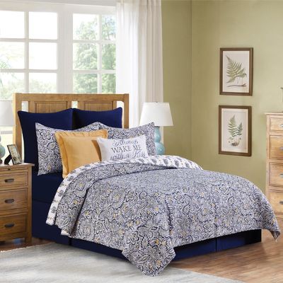 C&F Home Serena 3 Piece Full/Queen Quilt Set Blue Floral Print 100% Cotton Lightweight Machine Washable Reversible Bedspread Coverlet Full/Queen 3 Piece Set Blue
