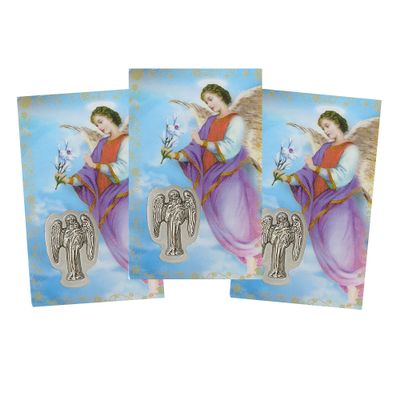 Needzo Saint Gabriel Holy Prayer Card with Medal and Prayers on The Back, San Rafael Arcangel Catholic Saints Pocket Prayers Bookmark and Bible Page Holders (Pack of 3, 3 3/8 Inches)