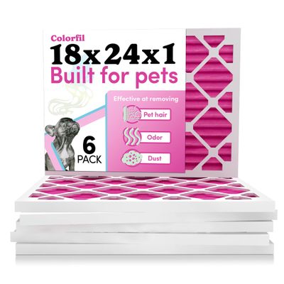 Colorfil 18x24x1 Air Filter (6-Pack) | Made in the USA | Color Changing | Remove Cat and Dog Odor | MERV 8 for Pet Hair Dander and Dust | 17.5"x23.5"x0.75" Exact Size