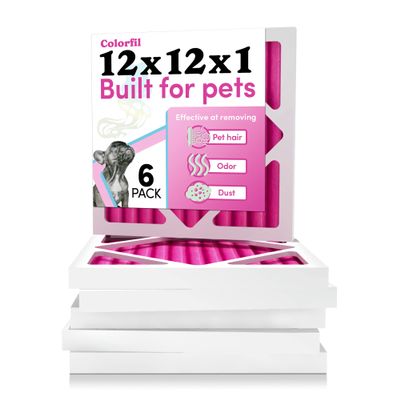 Colorfil 12x12x1 Air Filter (6-Pack) | Made in the USA | Color Changing | Remove Cat and Dog Odor | MERV 8 for Pet Hair Dander and Dust | 11.75"x11.75"x0.75" Exact Size
