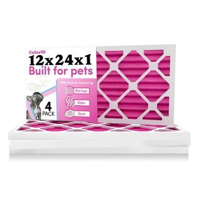 Colorfil 12x24x1 Air Filter (4-Pack) | Made in the USA | Color Changing | Remove Cat and Dog Odor | MERV 8 for Pet Hair Dander and Dust | 11.5"x23.5"x0.75" Exact Size