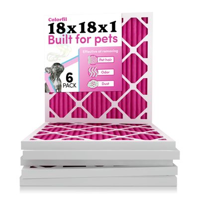 18x18x1 Air Filter by Colorfil | Color Changing Filters for Cat and Dog Odor | MERV 8 Furnace AC Filter for Pet Hair and Dust | 17.75"x17.75"x0.75" Exact Size | Pack of 6