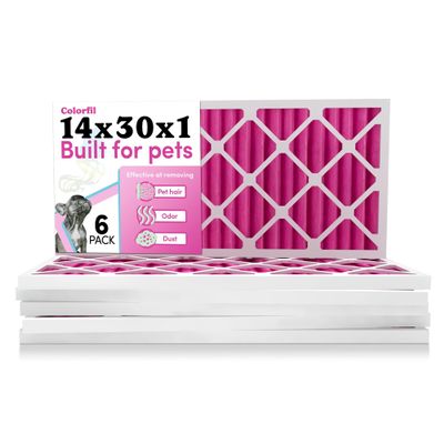 Colorfil 14x30x1 Air Filter (6-Pack) | Made in the USA | Color Changing | Remove Cat and Dog Odor | MERV 8 for Pet Hair Dander and Dust | 13.75"x29.75"x0.75" Exact Size