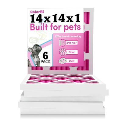 Colorfil 14x14x1 Air Filter (6-Pack) | Made in the USA | Color Changing | Remove Cat and Dog Odor | MERV 8 for Pet Hair Dander and Dust | 13.75"x13.75"x0.75" Exact Size