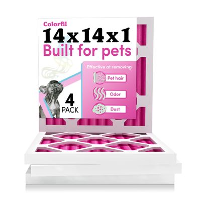 Colorfil 14x14x1 Air Filter (4-Pack) | Made in the USA | Color Changing | Remove Cat and Dog Odor | MERV 8 for Pet Hair Dander and Dust | 13.75"x13.75"x0.75" Exact Size