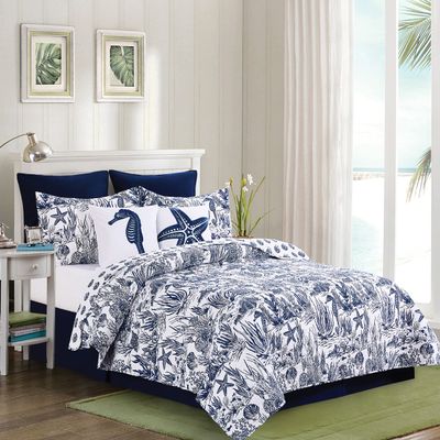C&F Home Reef Shores 3 Piece Full/Queen Quilt Set Blue Coastal Ocean Beach Seaside 100% Cotton Lightweight Machine Washable Reversible Bedspread Coverlet Full/Queen 3 Piece Set Blue