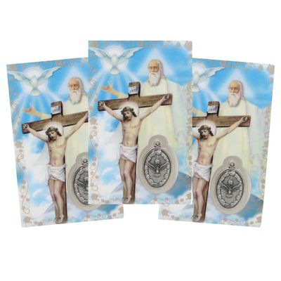 Needzo Holy Trinity, The Father, Son, and Holy Spirit, Prayer Card with Medal and Prayers on The Back, Catholic Saints Pocket Prayers Bookmark and Bible Page Holders, 3 3/8 Inches, Pack of 3