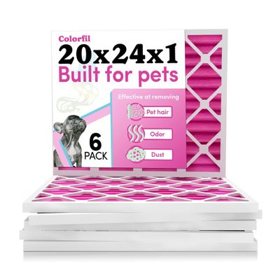 Colorfil 20x24x1 Air Filter (6-Pack) | Made in the USA | Color Changing | Remove Cat and Dog Odor | MERV 8 for Pet Hair Dander and Dust | 19.5"x23.5"x0.75" Exact Size