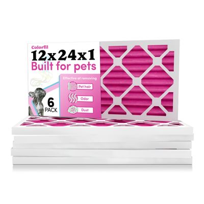 Colorfil 12x24x1 Air Filter (6-Pack) | Made in the USA | Color Changing | Remove Cat and Dog Odor | MERV 8 for Pet Hair Dander and Dust | 11.5"x23.5"x0.75" Exact Size